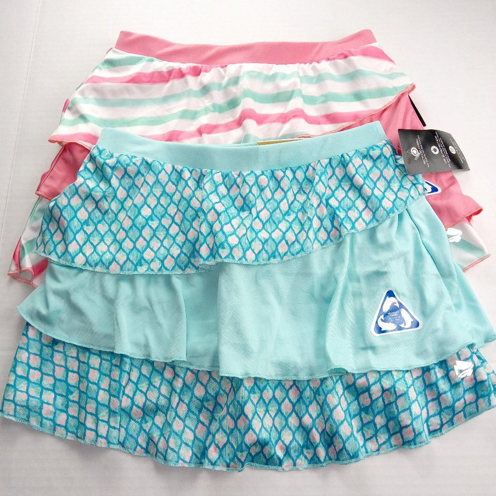 Ocean + Coast Girls Tiered Ruffle Skorts 2 Pack Size Medium Rose Oil Foamy Aqua